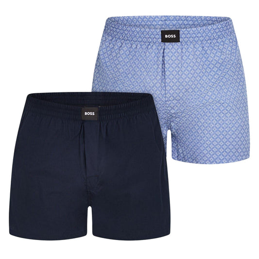 Navy-Blue - Front - Boss Mens Abstract Boxer Shorts (Pack of 2)
