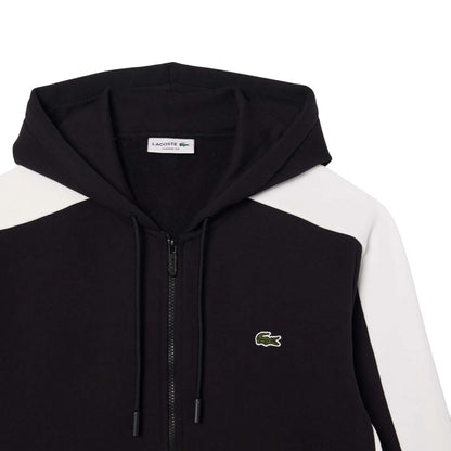 Black-White-Cream - Side - Lacoste Mens Colour Block Full Zip Hoodie