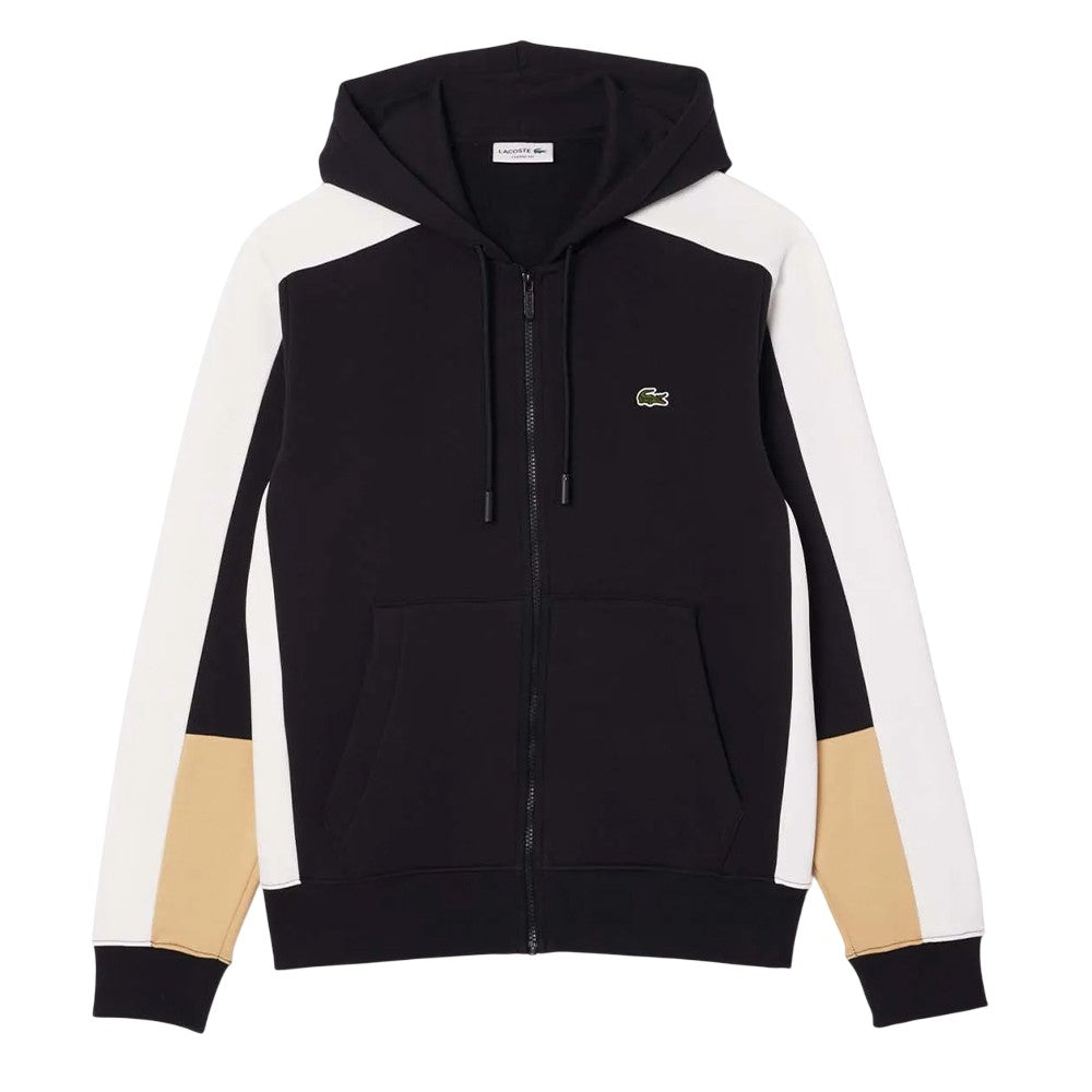 Black-White-Cream - Front - Lacoste Mens Colour Block Full Zip Hoodie
