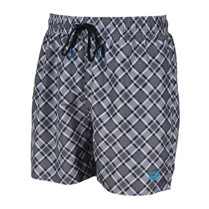 Asphalt-Multicoloured - Side - Arena Mens Fundamental Plaid Swim Shorts