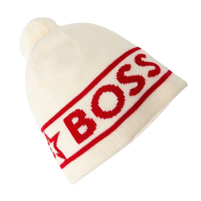 White - Back - Boss Unisex Adult Knitted Beanie