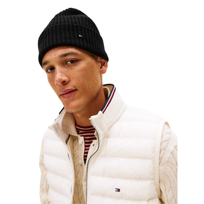 Black - Side - Tommy Hilfiger Mens Cable Knit Wool Blend Beanie