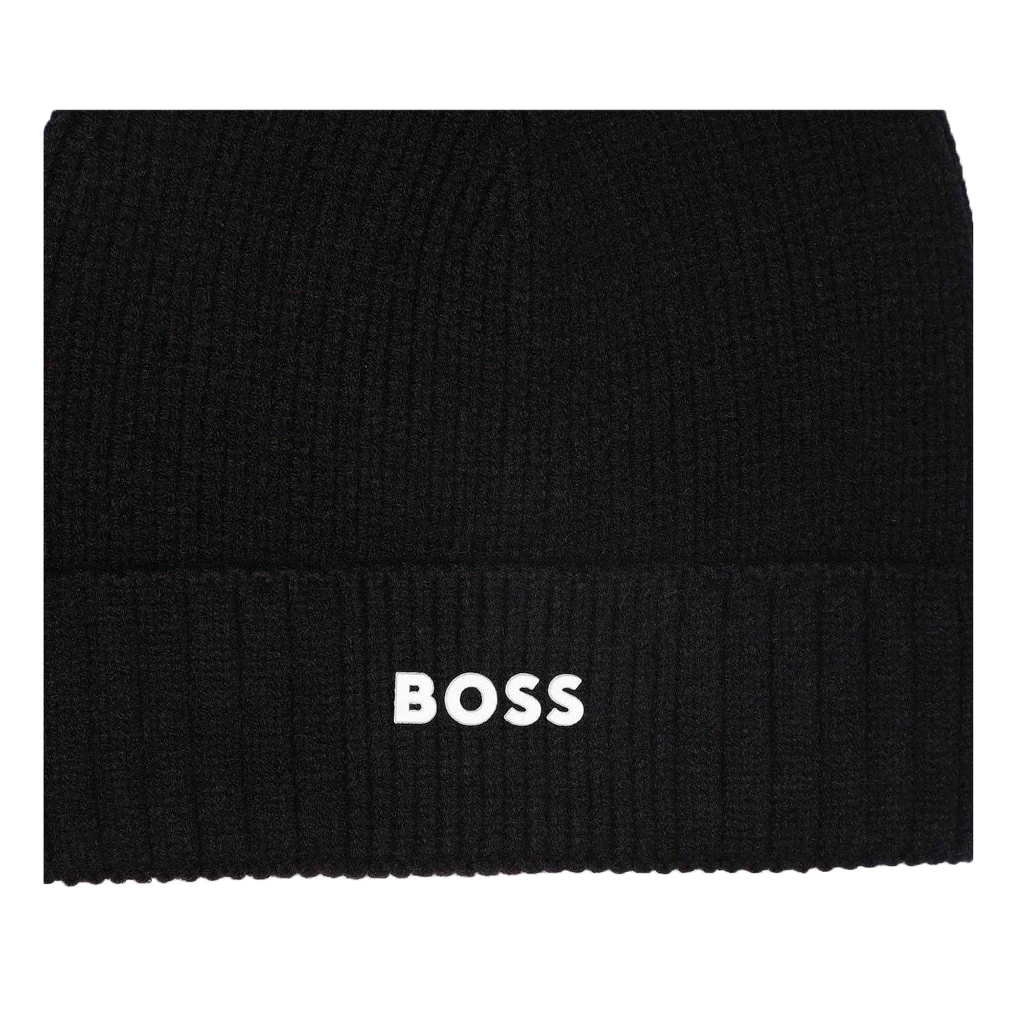 Black - Side - Boss Childrens-Kids Logo Ribbed Casual Beanie