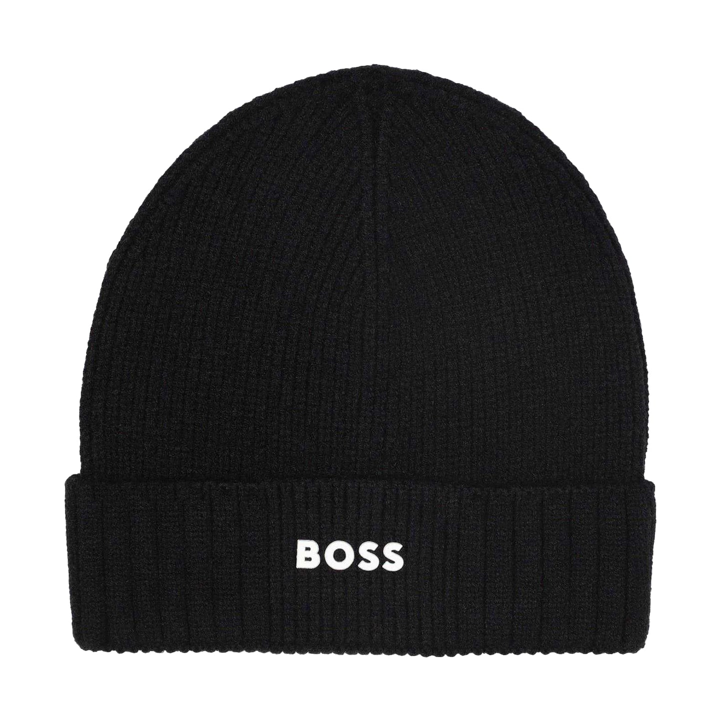 Black - Front - Boss Childrens-Kids Logo Ribbed Casual Beanie