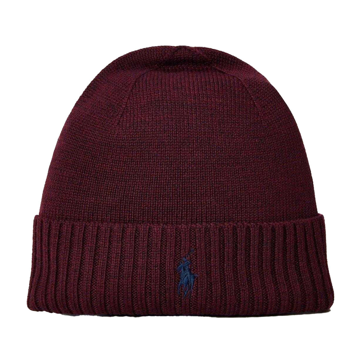 Wine Red - Front - Ralph Lauren Mens Embroidered Logo Merino Wool Winter Beanie