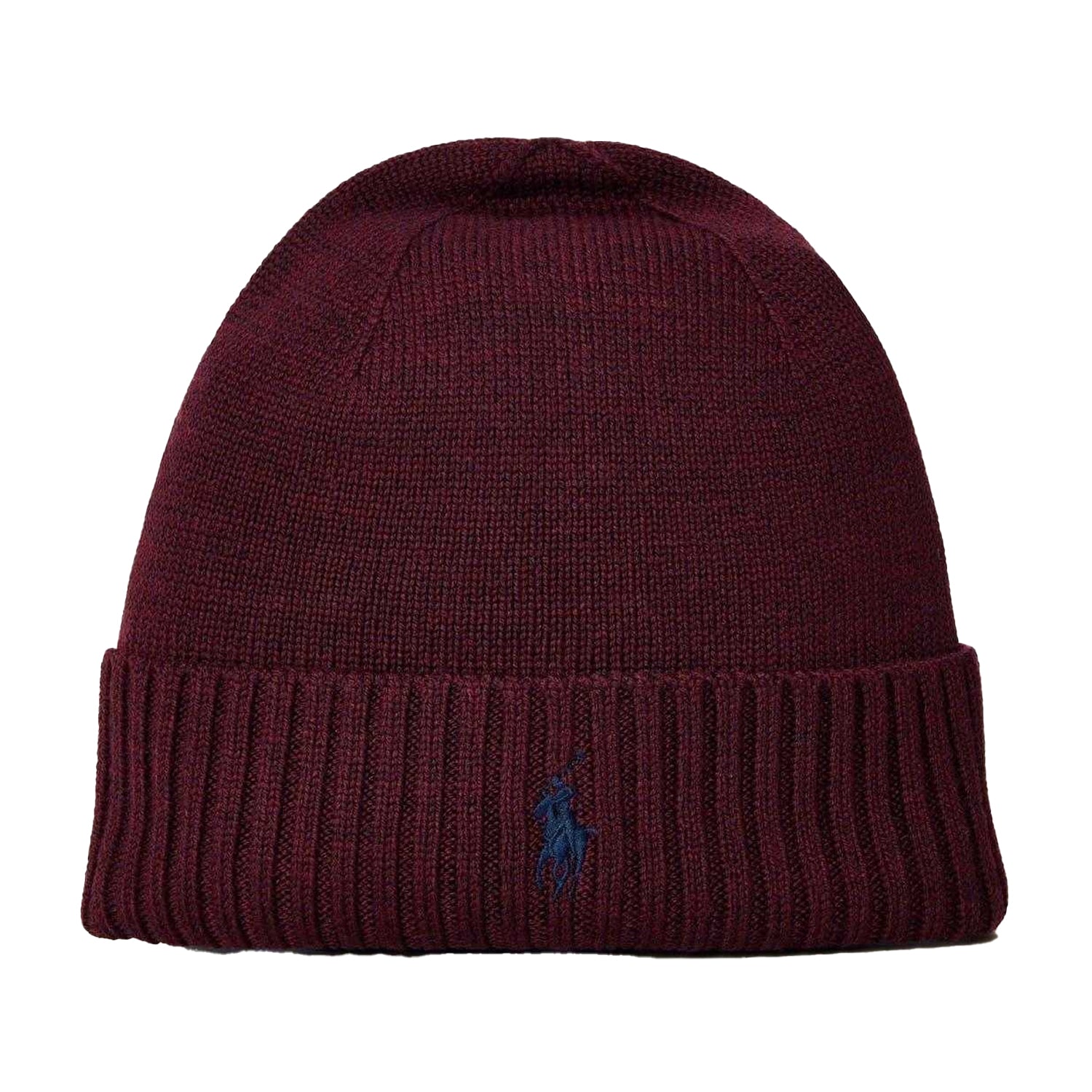 Wine Red - Front - Ralph Lauren Mens Embroidered Logo Merino Wool Winter Beanie