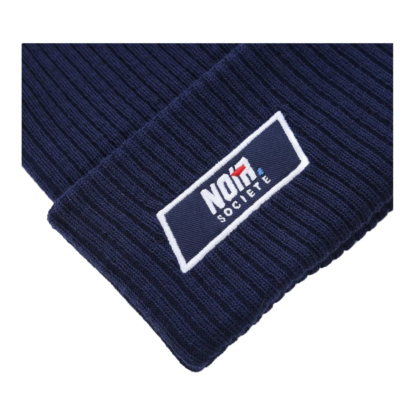 Navy-White - Side - Societe Noir Unisex Adult Ribbed Winter Beanie