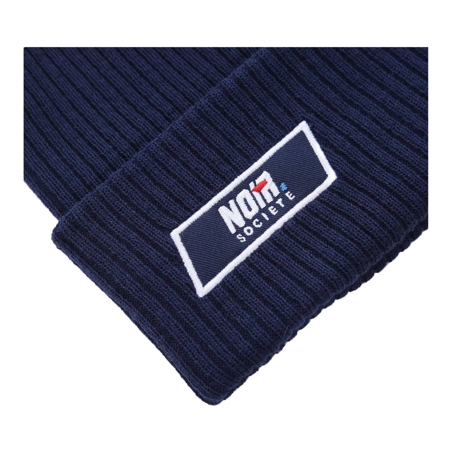 Navy-White - Side - Societe Noir Unisex Adult Ribbed Winter Beanie
