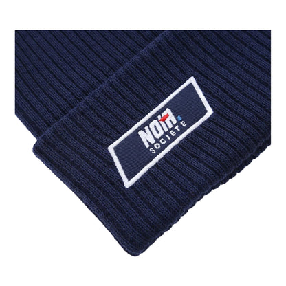 Navy-White - Side - Societe Noir Unisex Adult Ribbed Winter Beanie