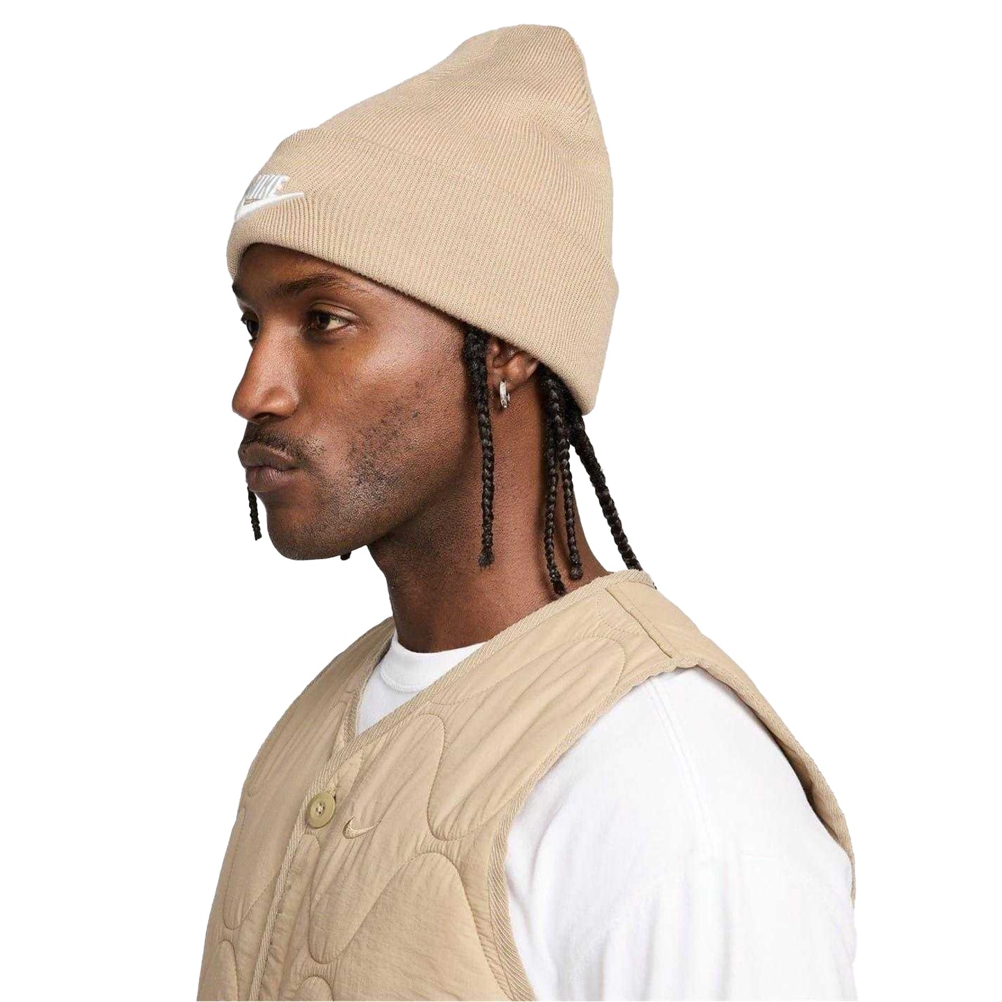 Khaki-White - Side - Nike Unisex Adult NSW Beanie