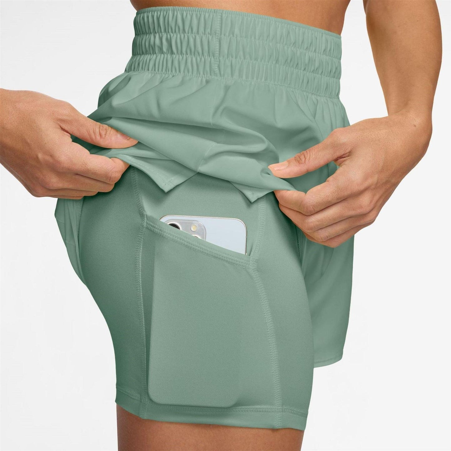 Light Green - Lifestyle - Nike Womens-Ladies Pro 2 in 1 Running Shorts