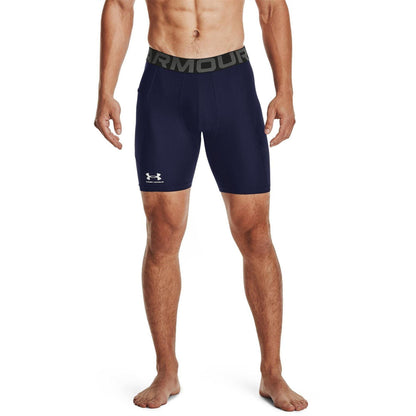 Navy-White - Side - Under Armour Mens HeatGear Fitted Compression Shorts