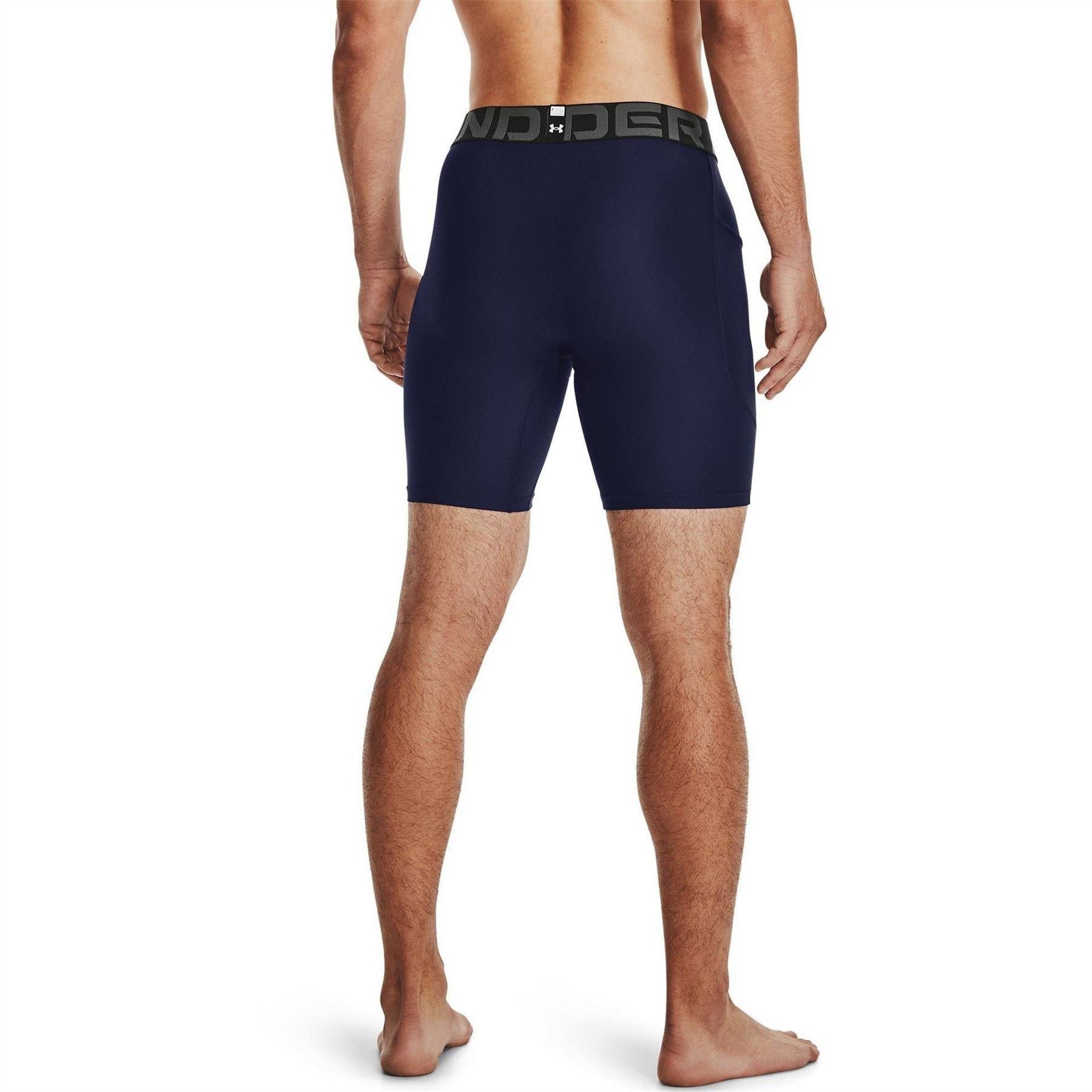 Navy-White - Lifestyle - Under Armour Mens HeatGear Fitted Compression Shorts