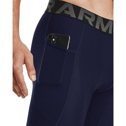 Navy-White - Pack Shot - Under Armour Mens HeatGear Fitted Compression Shorts