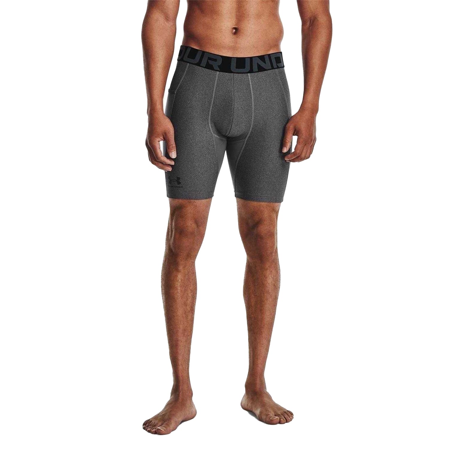 Carbon Heather - Side - Under Armour Mens HeatGear Fitted Compression Shorts