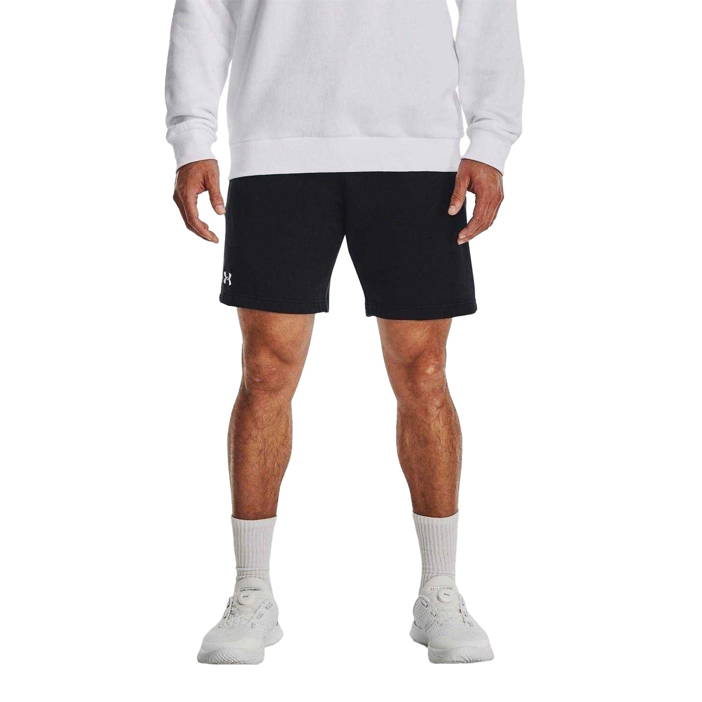 Black - Side - Under Armour Mens Rival Cotton Blend Shorts