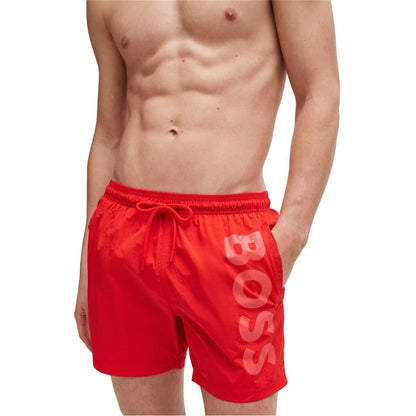 Bright Red - Side - Boss Mens Octopus Swim Shorts