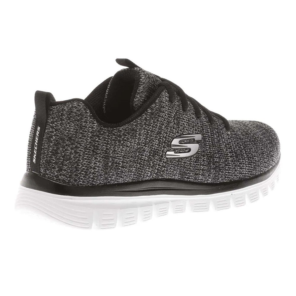 Black-White - Back - Skechers Womens-Ladies Graceful Twisted Fortune Trainers