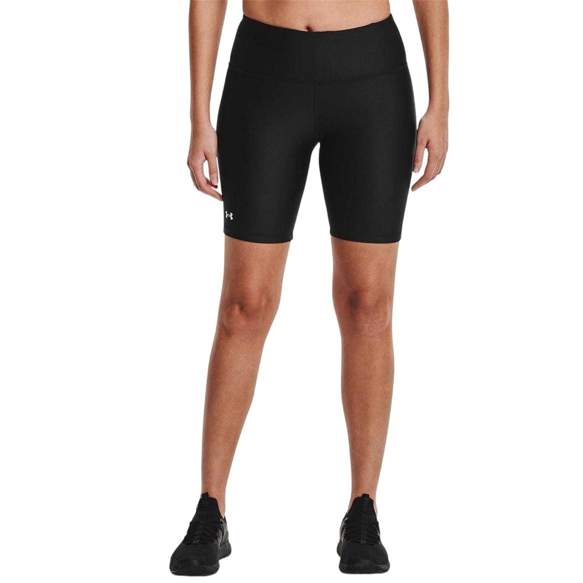 Black - Side - Under Armour Womens-Ladies HeatGear Biker Shorts