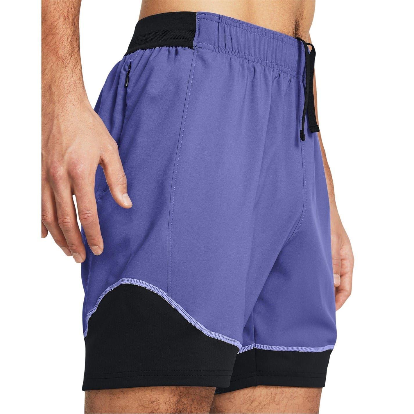 Navy - Side - Under Armour Mens Pro 2 in 1 Relaxed Fit Shorts