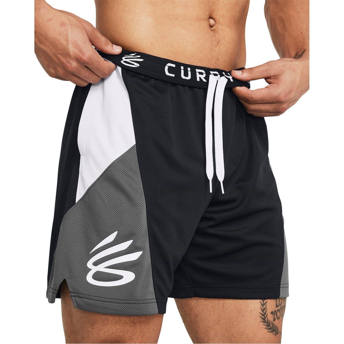 Black-Grey - Side - Under Armour Mens Graphic Print Basketball Shorts