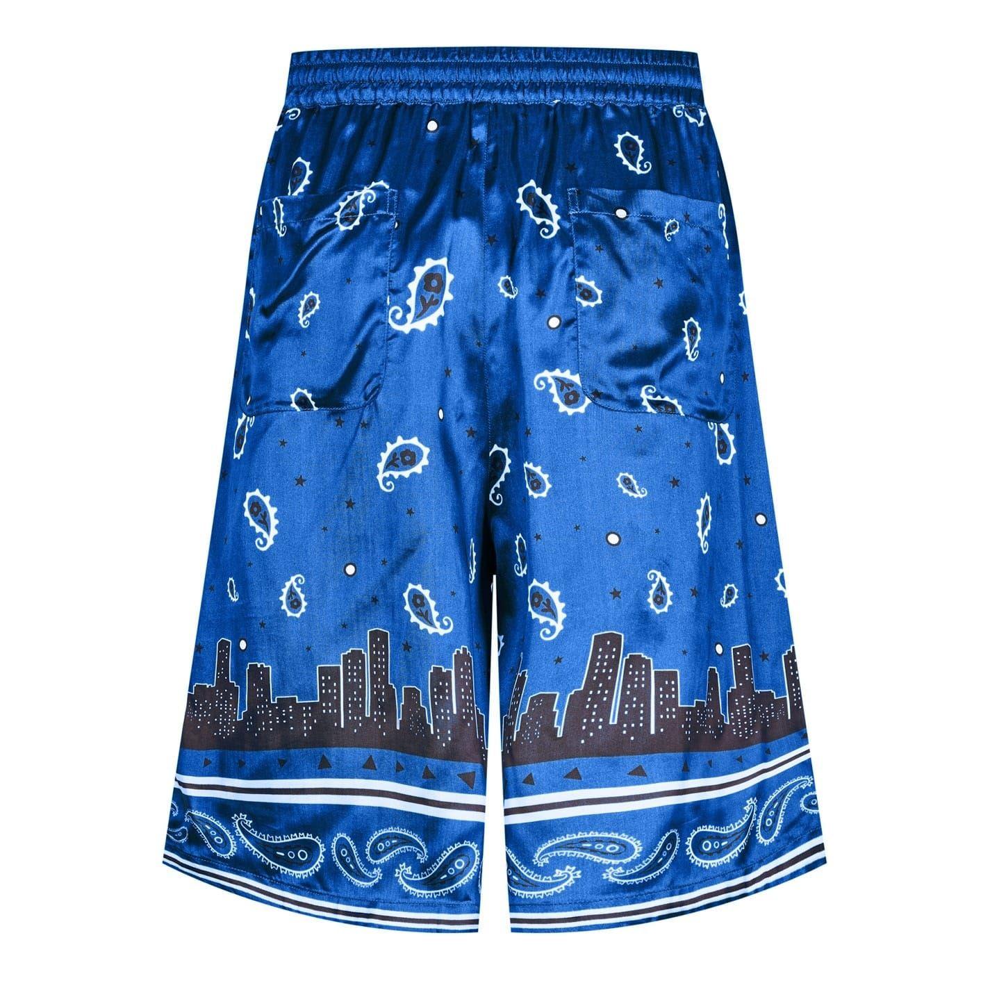 Nautical Blue - Back - Off White Mens Satin Loose Fit Shorts
