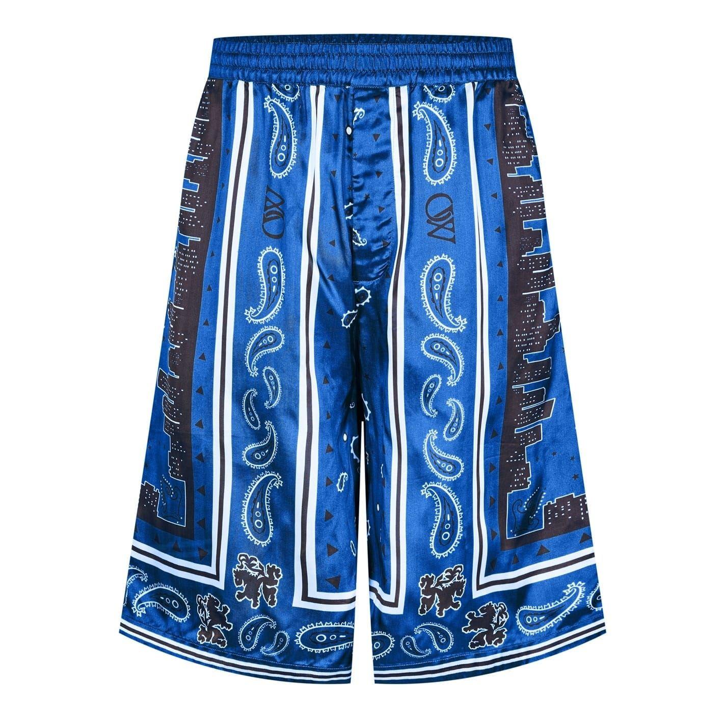 Nautical Blue - Front - Off White Mens Satin Loose Fit Shorts