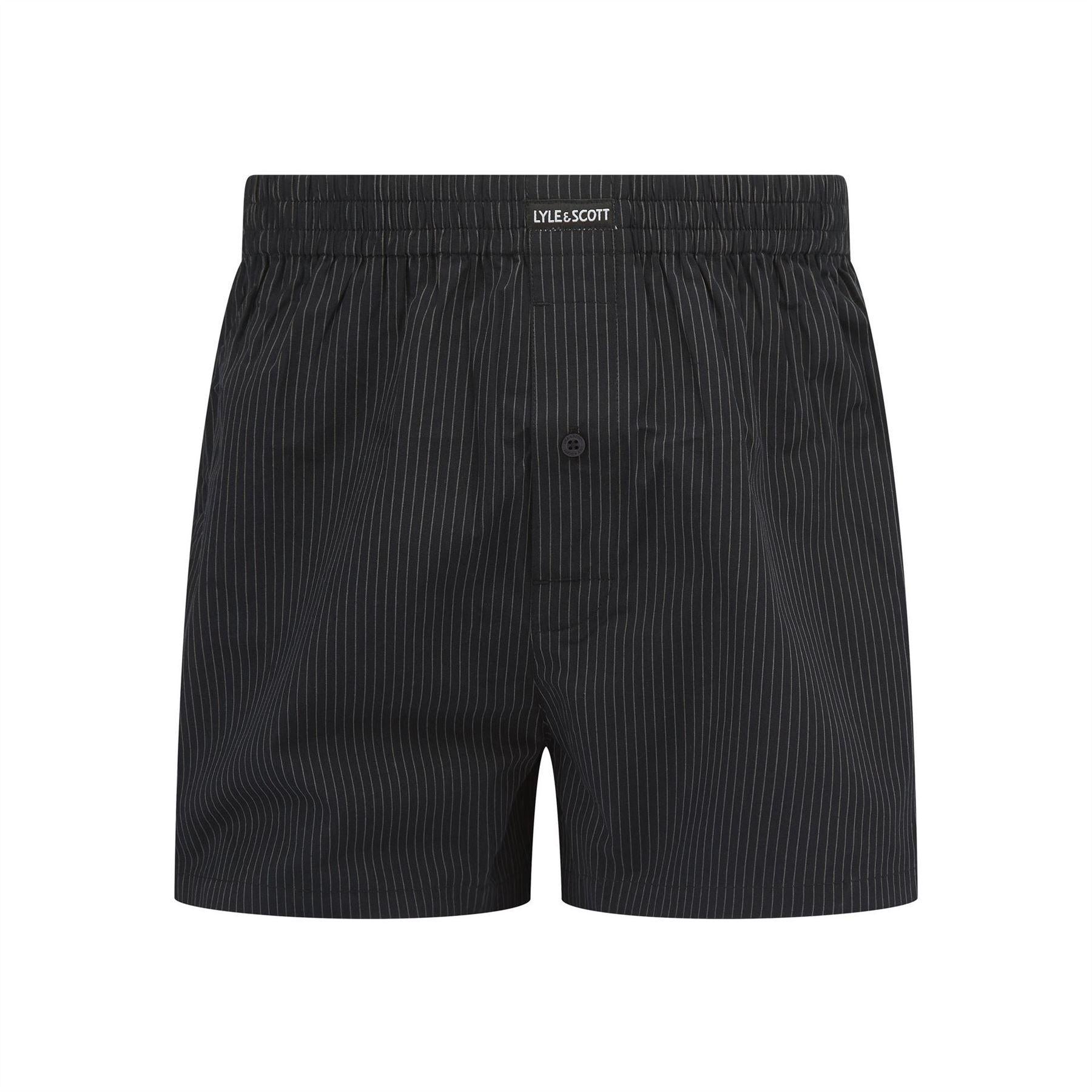 Black - Side - Lyle & Scott Mens Woven Boxer Shorts (Pack of 3)