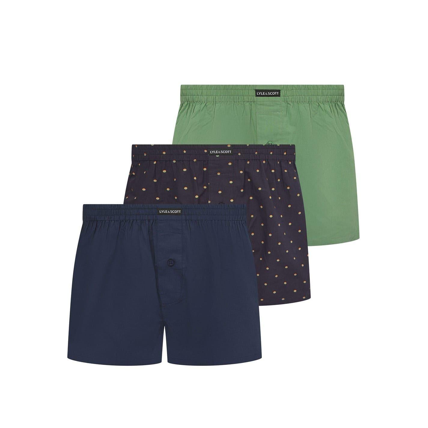 Shale Green - Front - Lyle & Scott Mens Polka Dot Boxer Shorts (Pack of 3)