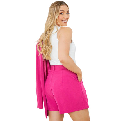 Pink - Back - Pink Womens-Ladies Linen Blend Tailored Shorts