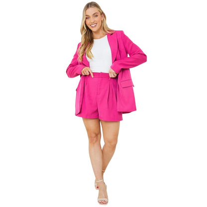 Pink - Side - Pink Womens-Ladies Linen Blend Tailored Shorts