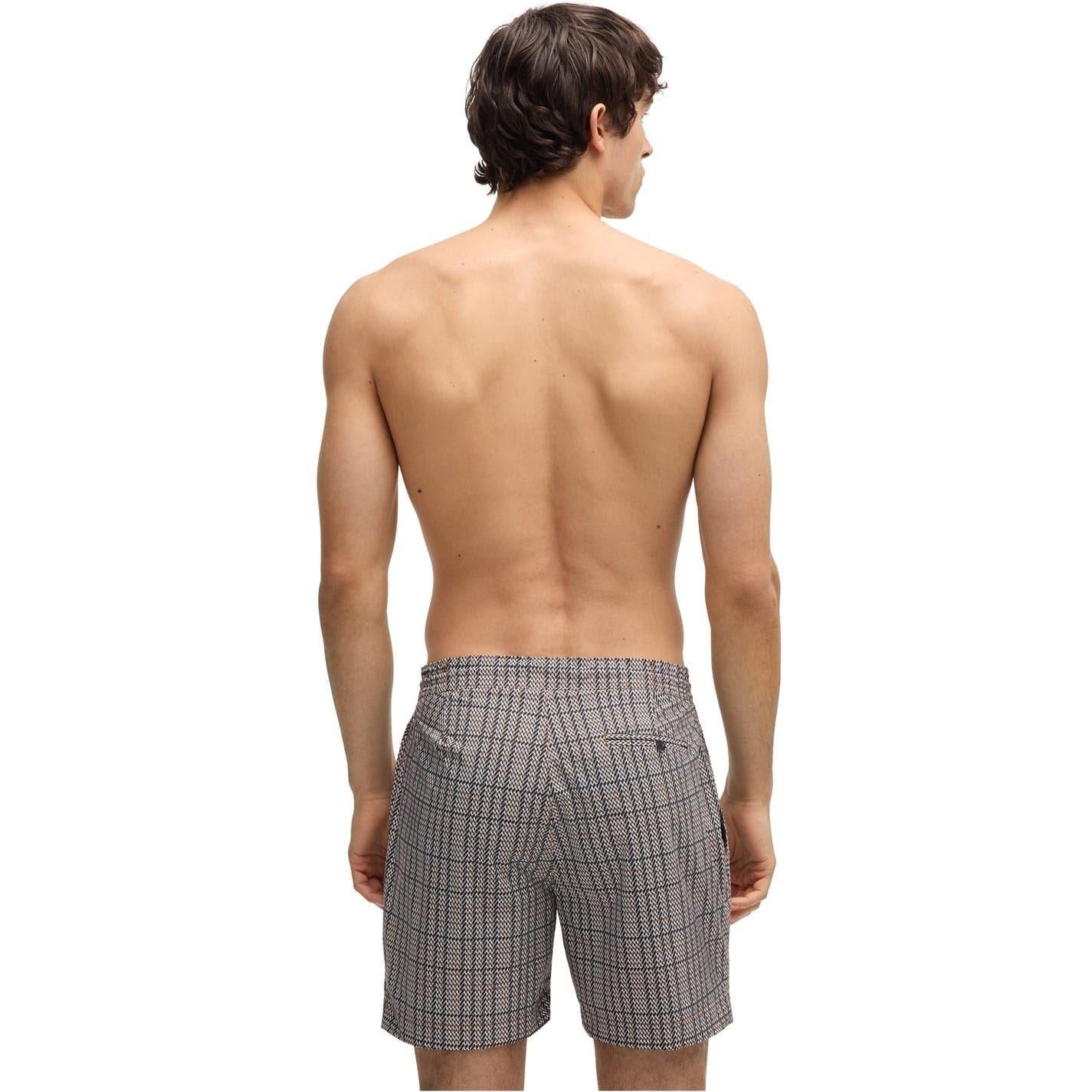 Black - Back - Boss Mens Plaid Swim Shorts