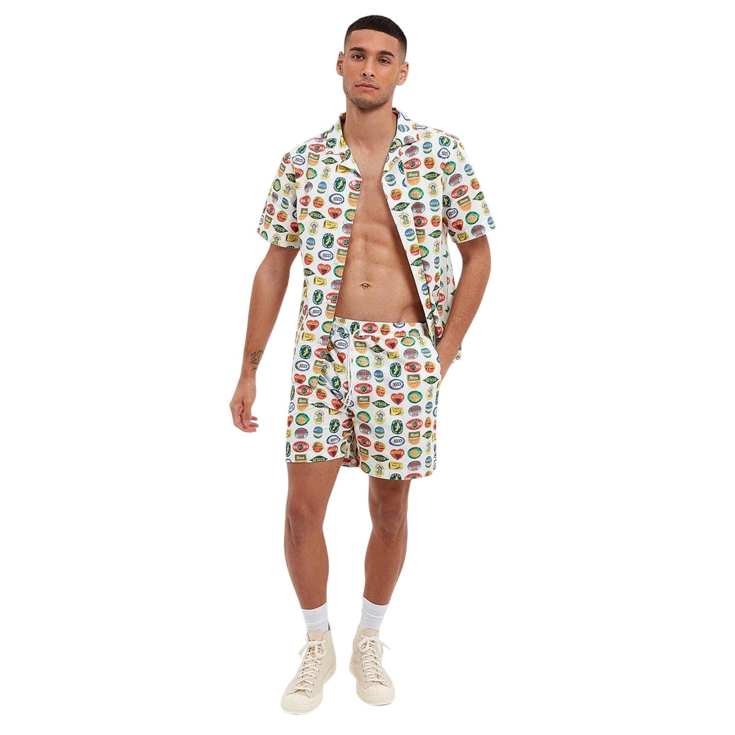 White-Green-Black - Lifestyle - Nicce Mens Cotton Shorts