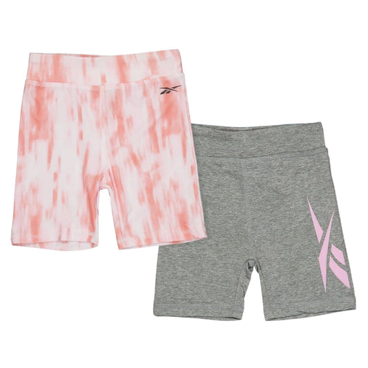 Silver Tie Dye - Front - Reebok Girls Tie Dye Biker Shorts (Pack of 2)