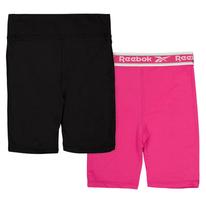 Fuchsia Purple - Back - Reebok Girls Slim Cycling Shorts (Pack of 2)