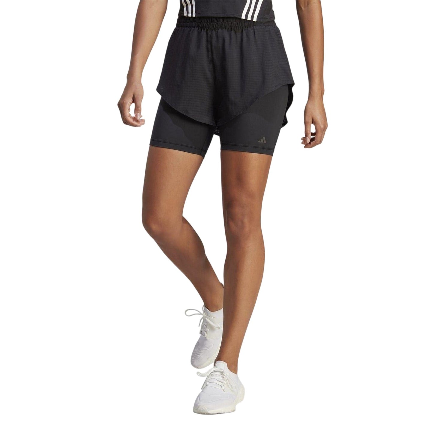 Black - Side - Adidas Womens-Ladies 2 in 1 High Waist Running Shorts