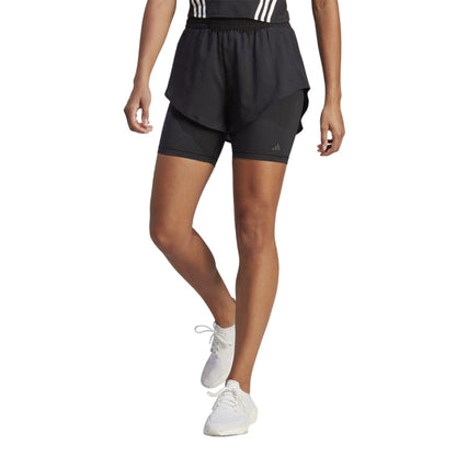 Black - Side - Adidas Womens-Ladies 2 in 1 High Waist Running Shorts