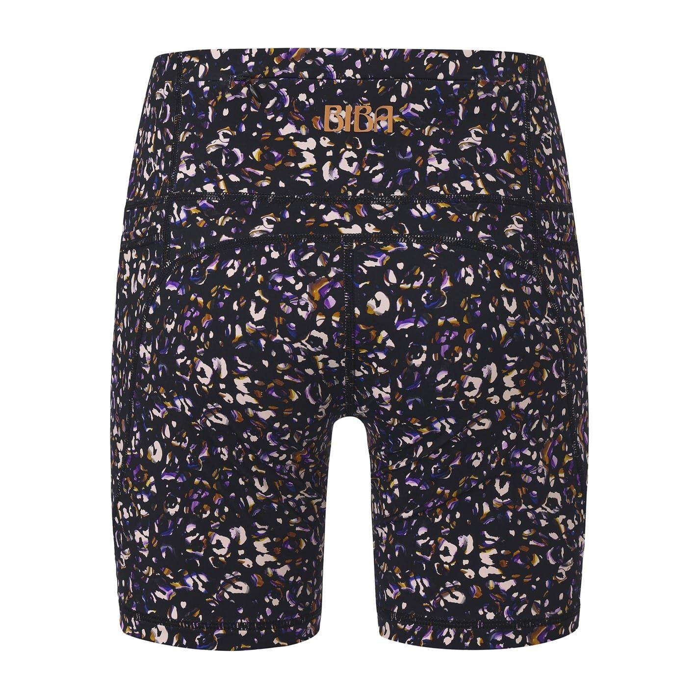 Black - Back - Biba Womens-Ladies Leopard Print High Waist Cycling Shorts