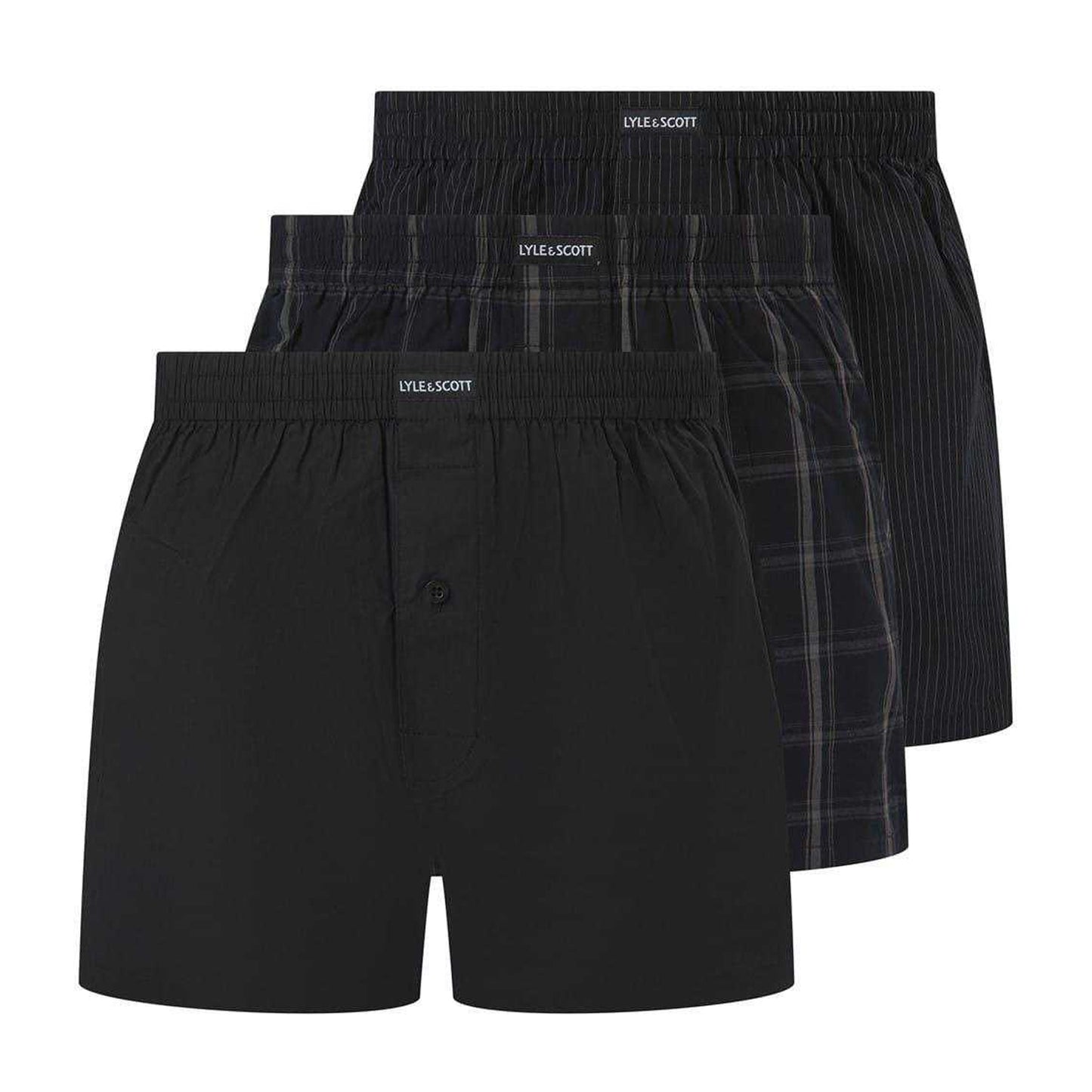 Black Print - Front - Lyle & Scott Mens Cotton Boxer Shorts (Pack of 3)