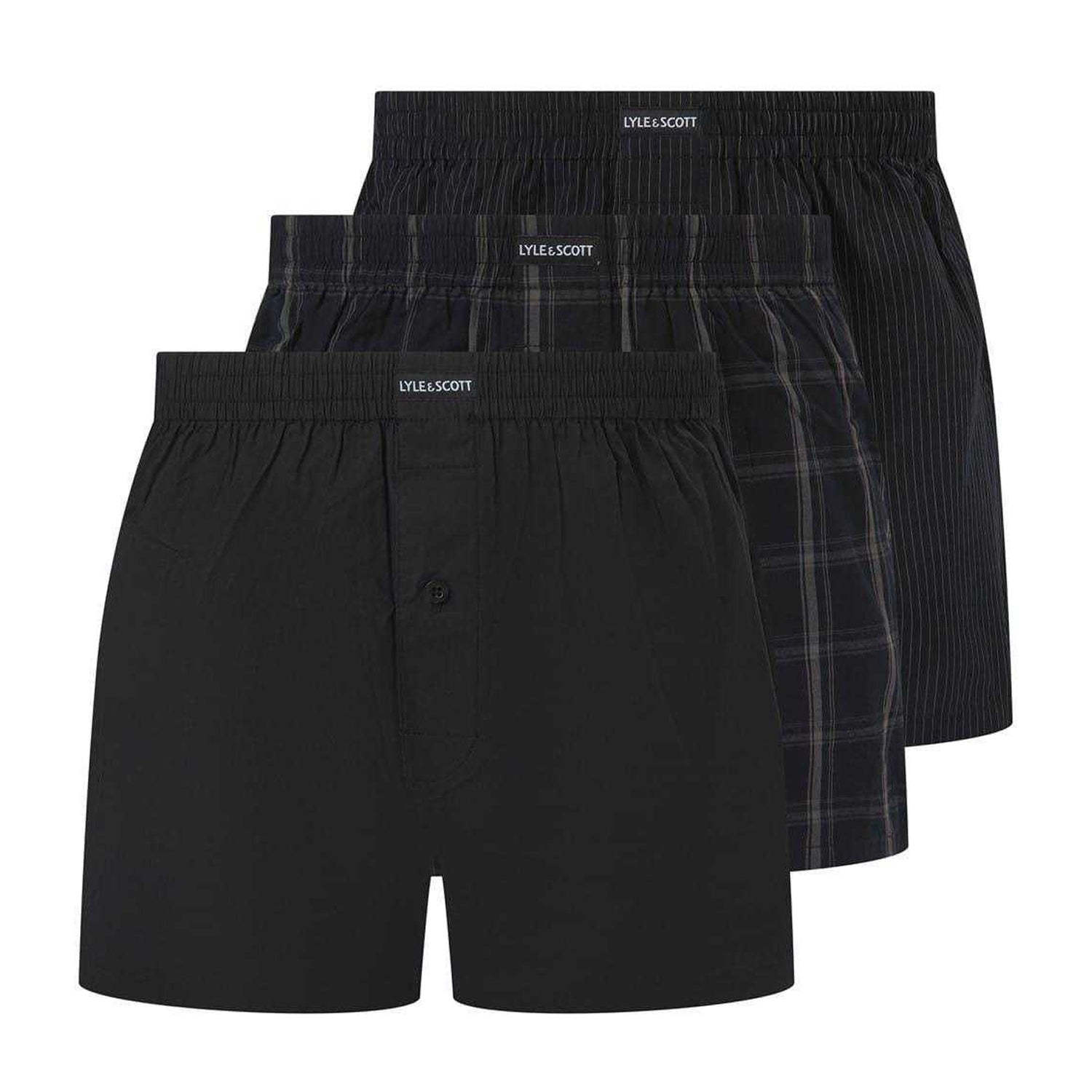 Black Print - Front - Lyle & Scott Mens Cotton Boxer Shorts (Pack of 3)