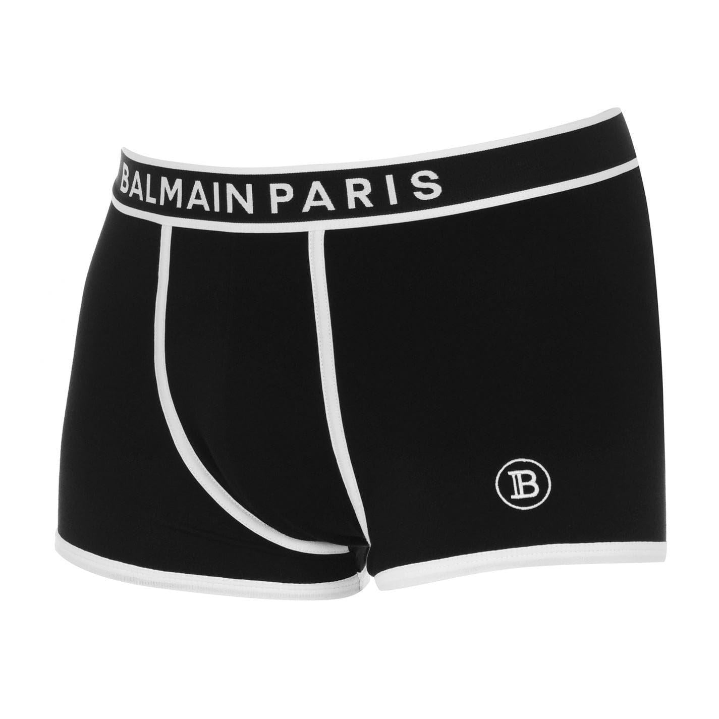 Black-White - Side - Balmain Mens Paris Logo Cotton Jersey Boxer Shorts