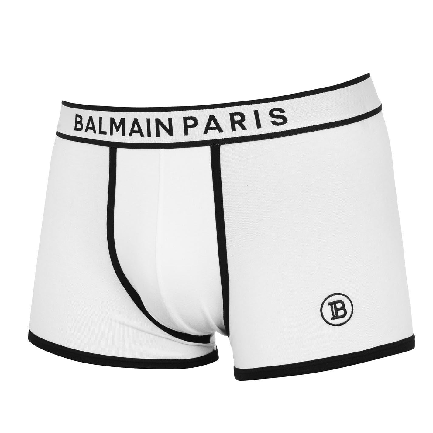 White - Side - Balmain Mens Paris Logo Cotton Jersey Boxer Shorts