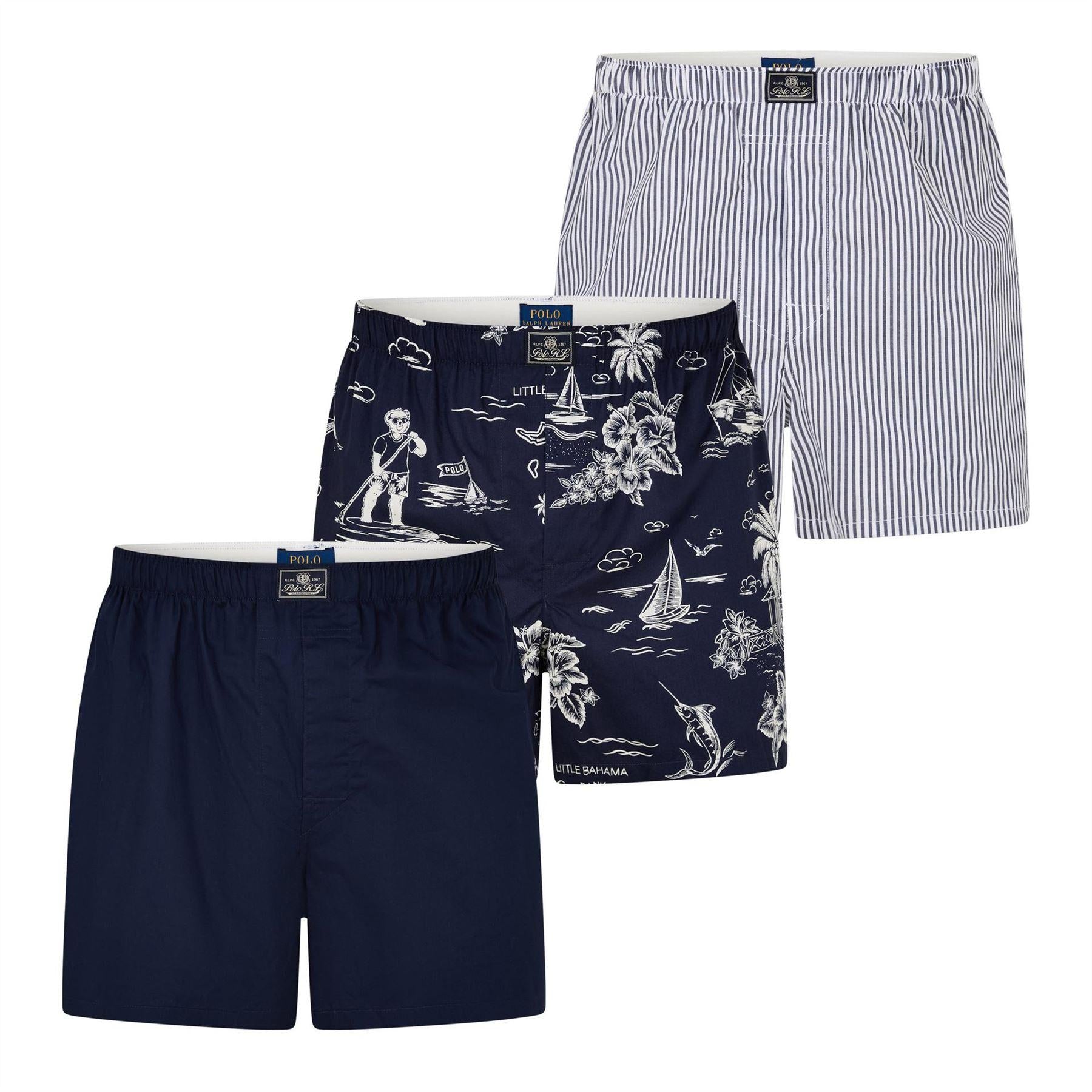 Navy-Bear Brown - Front - Ralph Lauren Mens Boxer Shorts (Pack of 3)