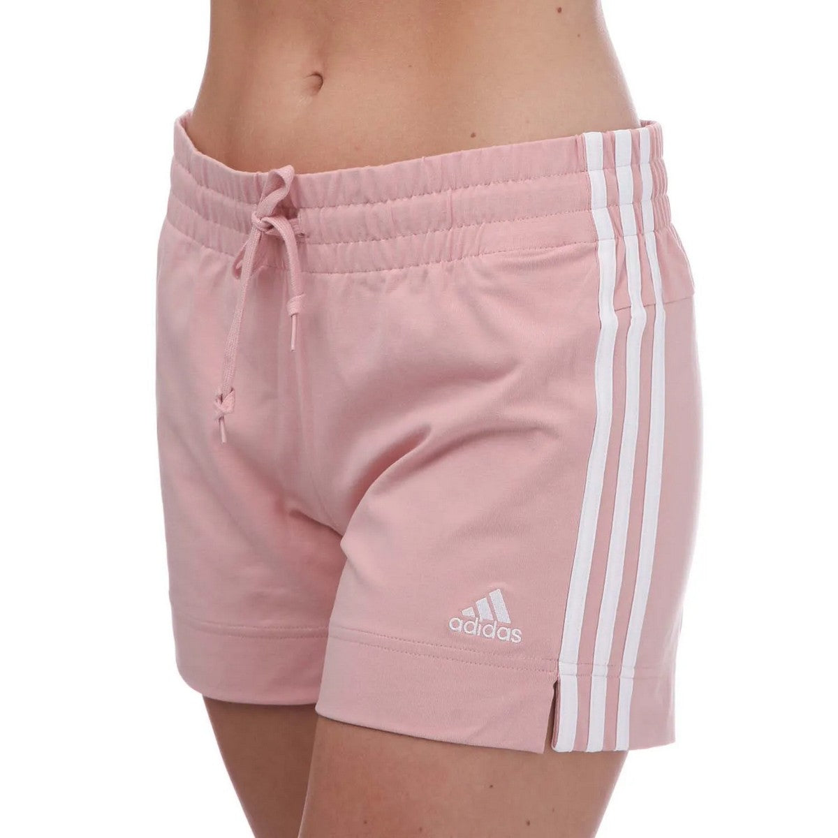 Pink - Pack Shot - Adidas Womens-Ladies Essentials Striped Slim Shorts