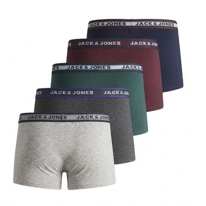 Dark Green Melange - Back - Jack And Jones Boys Boxer Shorts (Pack of 5)