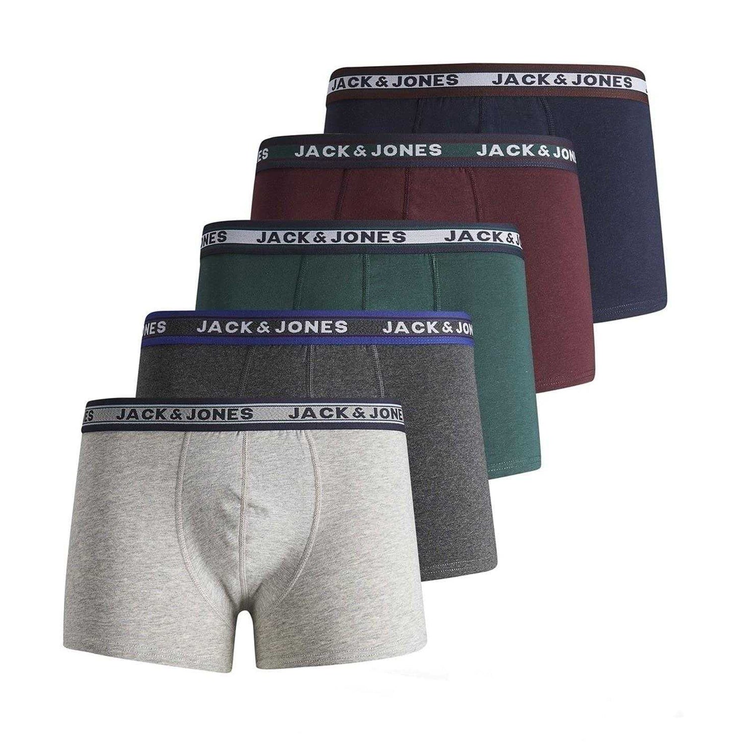 Dark Green Melange - Front - Jack And Jones Boys Boxer Shorts (Pack of 5)