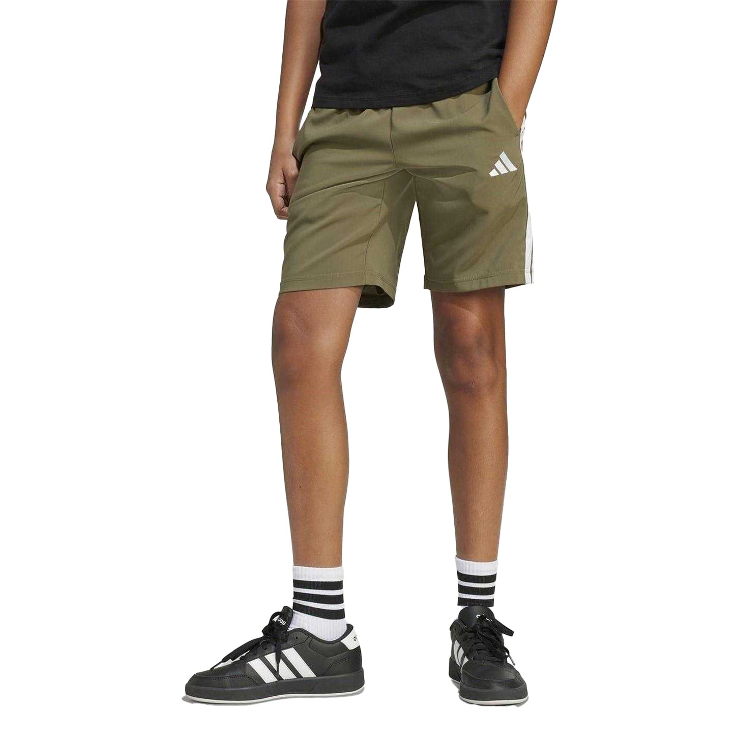Khaki-White - Side - Adidas Childrens-Kids Chelsea Shorts