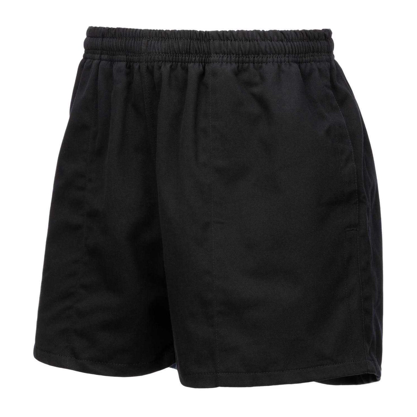 Black - Side - KooGa Unisex Adult Cotton Elasticated Waist Rugby Shorts