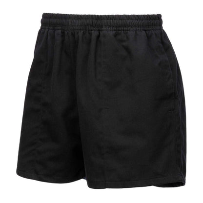 Black - Side - KooGa Unisex Adult Cotton Elasticated Waist Rugby Shorts