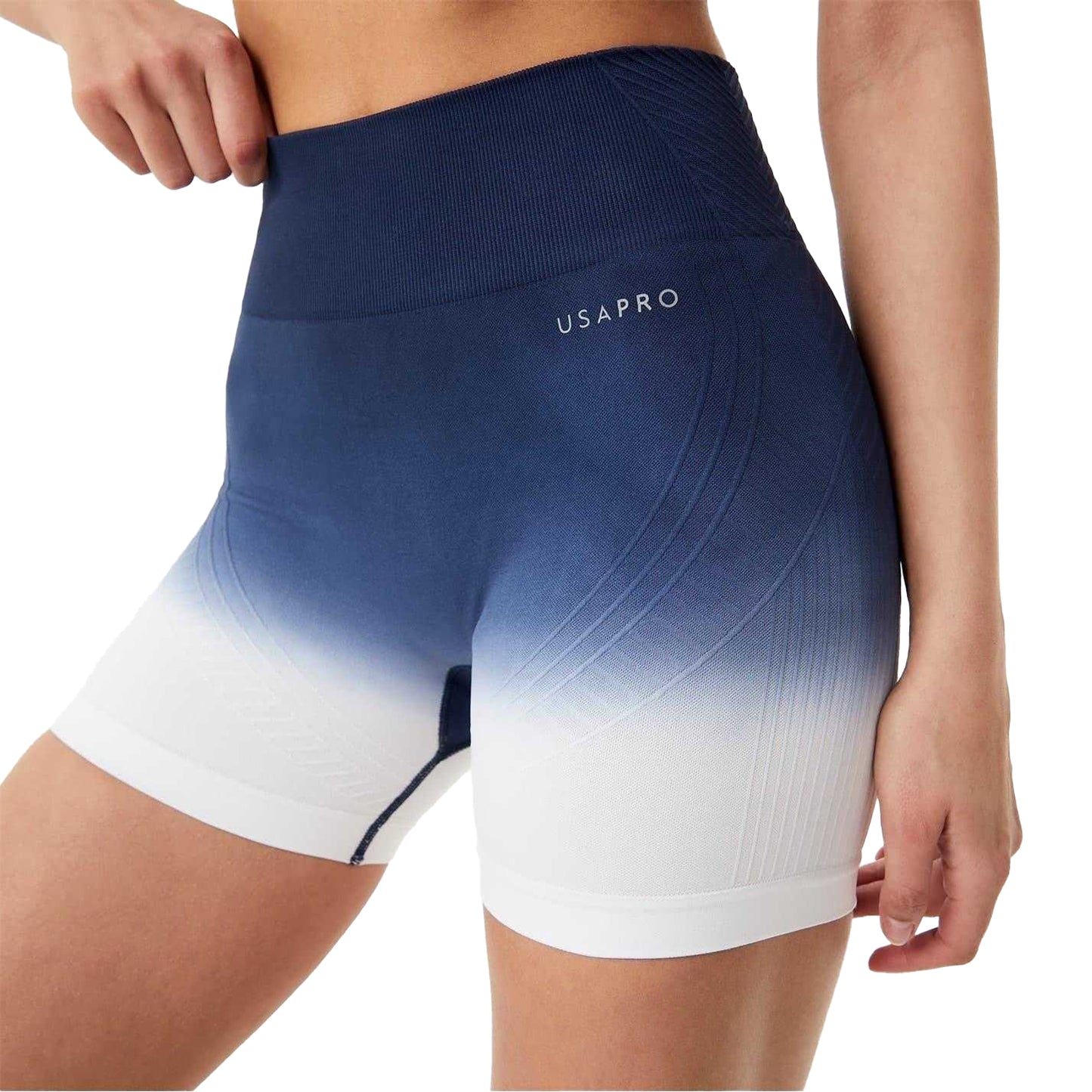 Navy-White - Side - USA Womens-Ladies Ombre Workout Cycling Shorts